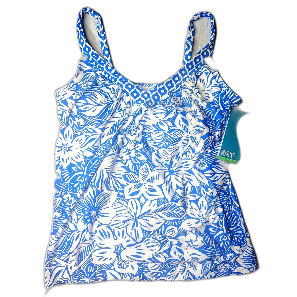 NWT Coco Reef BLUE CRUSH Bungalow Floral Core Underwire Tankini Top Size 34E